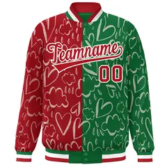 Kelly Green Red Graffiti Pattern Split Letterman Bomber Baseball Jacket 3