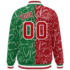 Kelly Green Red Graffiti Pattern Split Letterman Bomber Baseball Jacket 4