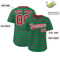 Kelly Green Red Horizontal Stripe Pullover Baseball Jersey 2