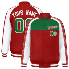 Kelly Green Red K-Ribbon Raglan Color Block Varsity Letterman Jacket 1