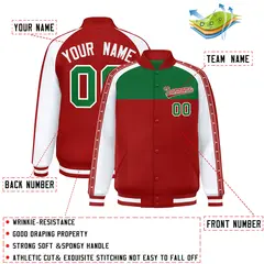 Kelly Green Red K-Ribbon Raglan Color Block Varsity Letterman Jacket 2