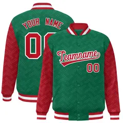 Kelly Green Red L Pattern Varsity Raglan Letterman Jacket 1