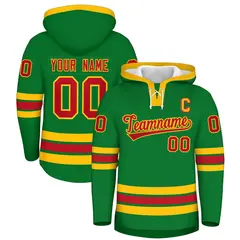 Kelly Green Red Lace-Up Neck Hockey Hoodie Classic Style 1