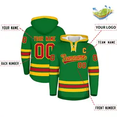 Kelly Green Red Lace-Up Neck Hockey Hoodie Classic Style 2