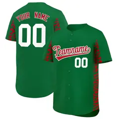 Kelly Green Red Leopard Graffiti Side Design Baseball Jersey