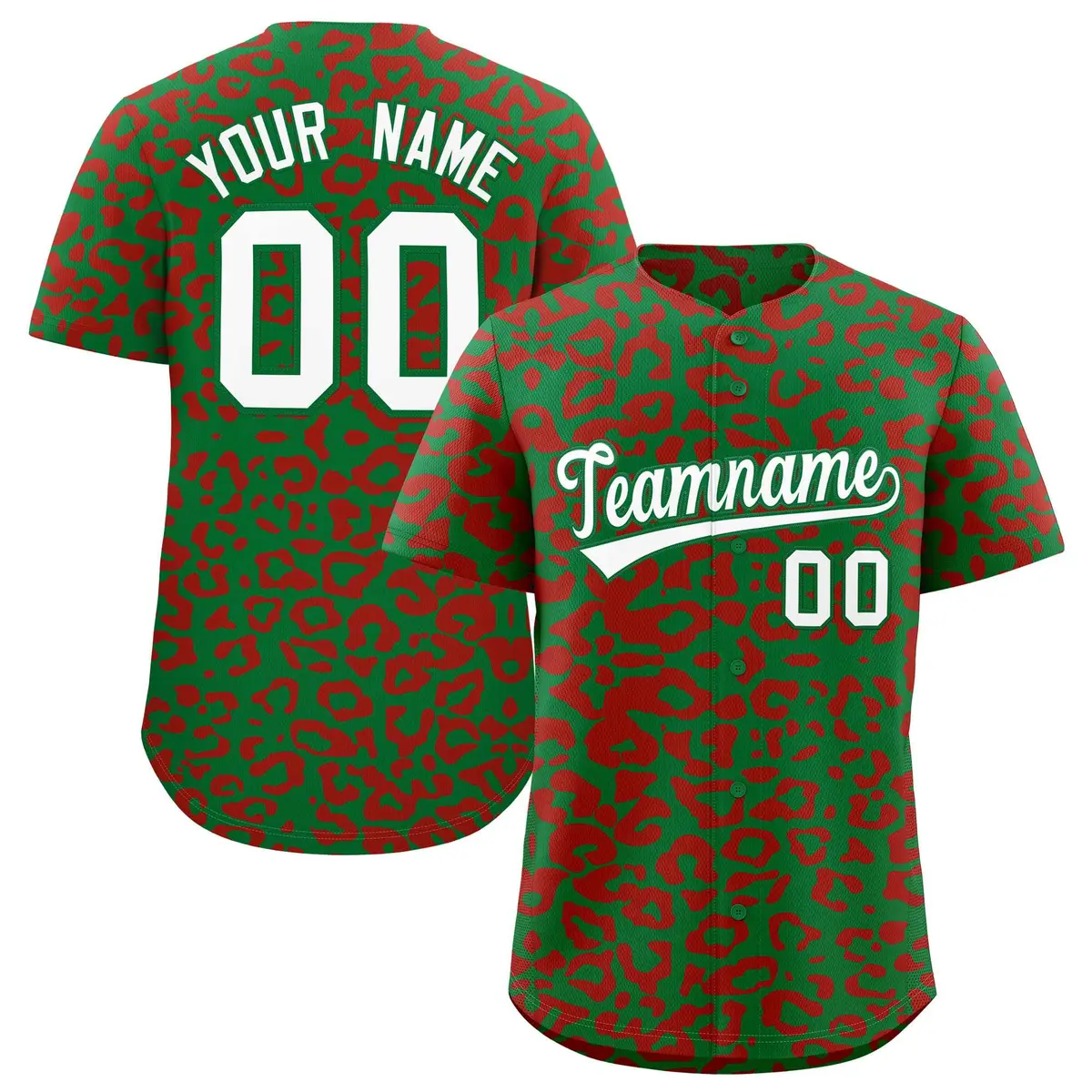 Kelly Green Red Leopard Print Baseball Jersey