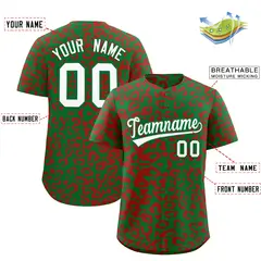 Kelly Green Red Leopard Print Baseball Jersey 2