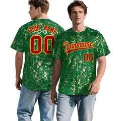 Kelly Green Red Metallic Gold Splatter Baseball Jersey