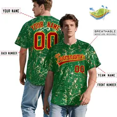Kelly Green Red Metallic Gold Splatter Baseball Jersey 2
