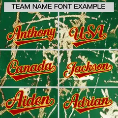 Kelly Green Red Metallic Gold Splatter Baseball Jersey 4