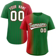 Kelly Green Red Pinstripe Gradient Baseball Jersey 1