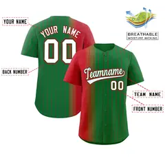 Kelly Green Red Pinstripe Gradient Baseball Jersey 2