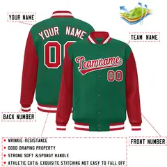 Kelly Green Red Pinstripe Raglan Full-Snap Letterman Baseball Jacket 2