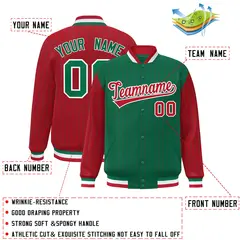 Kelly Green Red Pinstripe Raglan Full-Snap Letterman Baseball Jacket 2