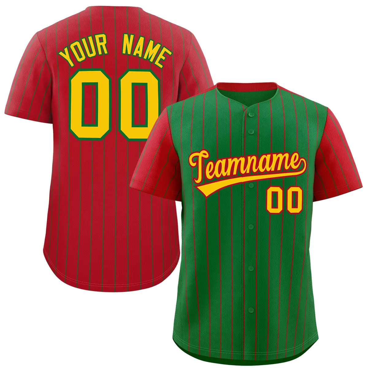 Kelly Green Red Pinstripe Raglan Sleeves Baseball Jersey