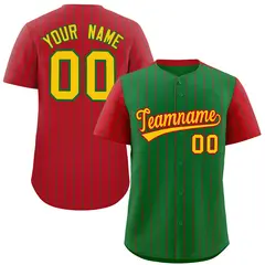Kelly Green Red Pinstripe Raglan Sleeves Baseball Jersey