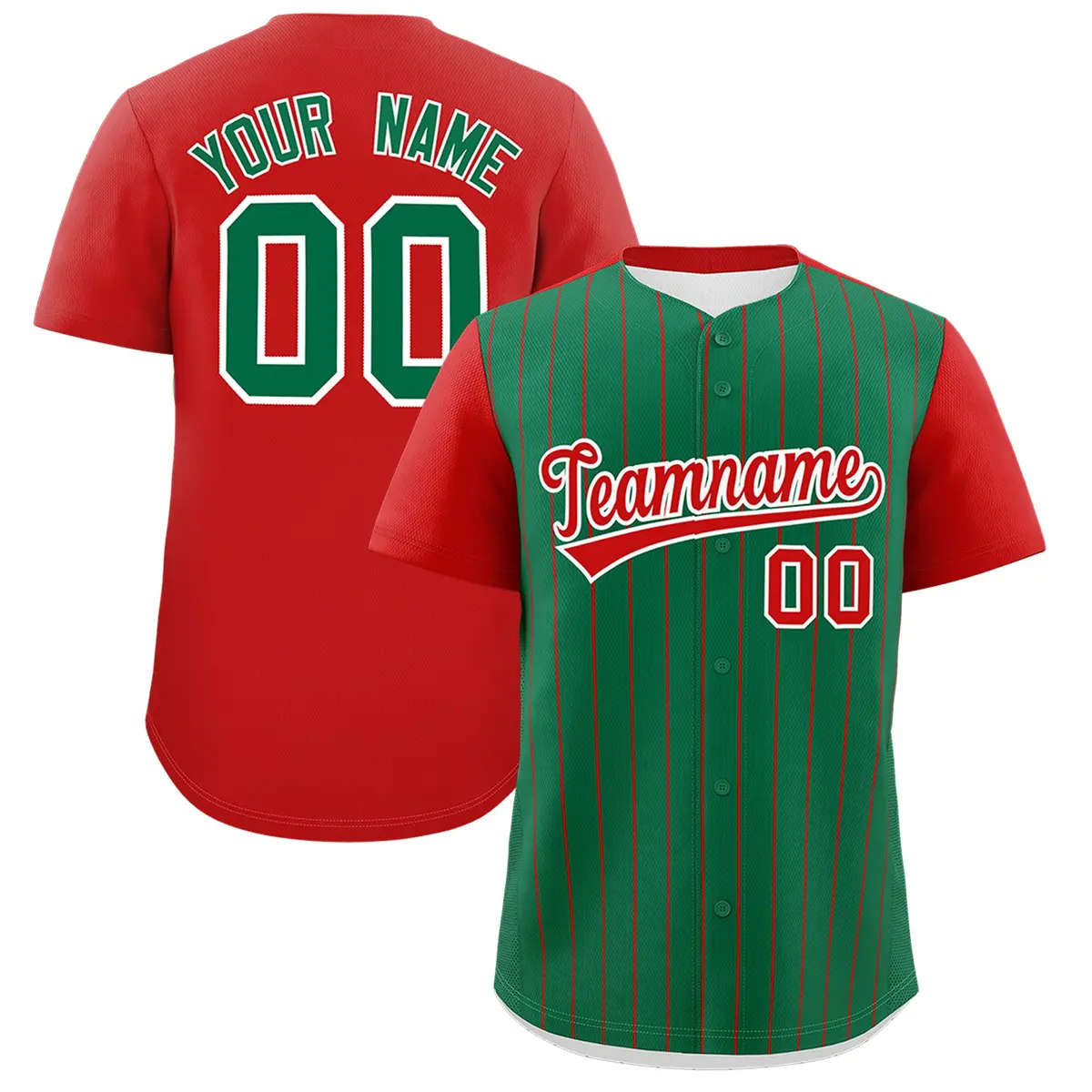 Kelly Green Red Pinstripe Two-Tone Authentic Baseball Jersey