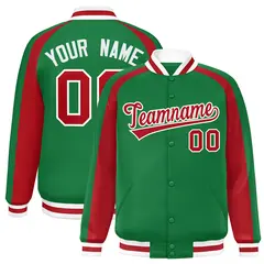 Kelly Green Red Raglan Color Block Varsity Letterman Jacket