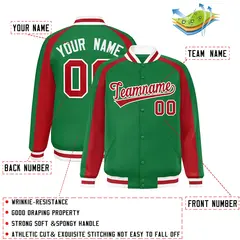 Kelly Green Red Raglan Color Block Varsity Letterman Jacket 2