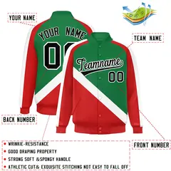 Kelly Green Red Raglan Full-Snap Letterman Baseball Jacket 2