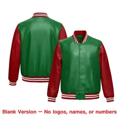 Kelly Green Red Raglan Full-Snap Varsity Faux Leather Letterman Jacket 6