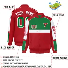Kelly Green Red Raglan Sleeve Varsity Letterman Jacket 2