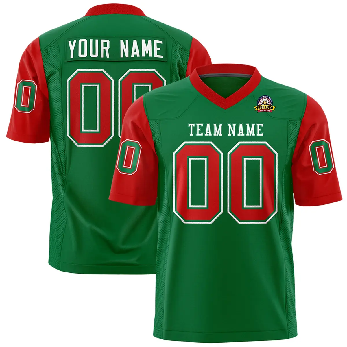 Kelly Green Red Raglan Sleeves Authentic Football Jersey