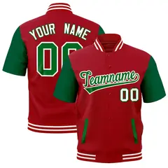 Kelly Green Red Short Sleeve Full-Snap Varsity Jacket