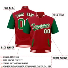 Kelly Green Red Short Sleeve Full-Snap Varsity Jacket 2