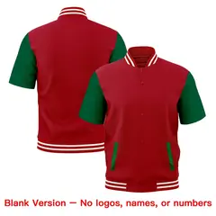 Kelly Green Red Short Sleeve Full-Snap Varsity Jacket 7