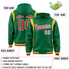 Kelly Green Red Shoulder Color Block Varsity Letterman Jacket Hoodie 4