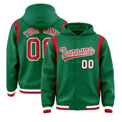 Kelly Green Red Shoulder Color Block Varsity Letterman Jacket Hoodie 1
