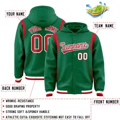 Kelly Green Red Shoulder Color Block Varsity Letterman Jacket Hoodie 4