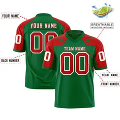 Kelly Green Red Shoulder Star Pattern Flag Football Jersey 2