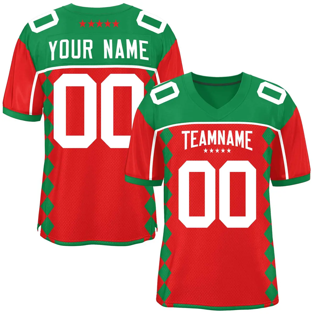 Kelly Green Red Side Blocks Raglan Sleeves Football Jersey