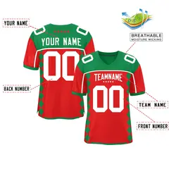Kelly Green Red Side Blocks Raglan Sleeves Football Jersey 2