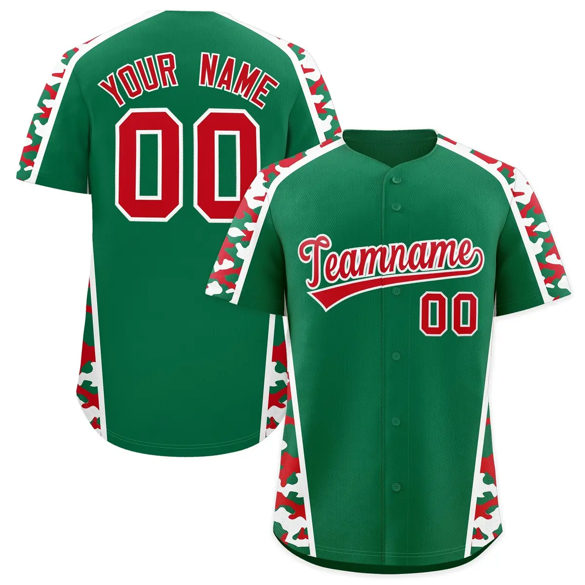 Kelly Green Red Side Camo Baseball Jersey