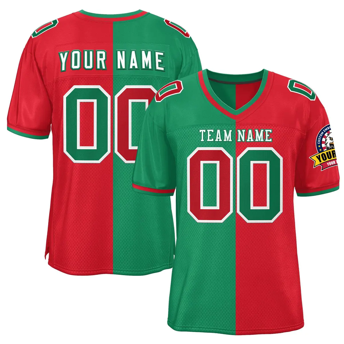 Kelly Green Red Split Two Tone Authentic Football Jersey