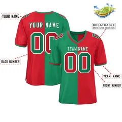Kelly Green Red Split Two Tone Authentic Football Jersey 2