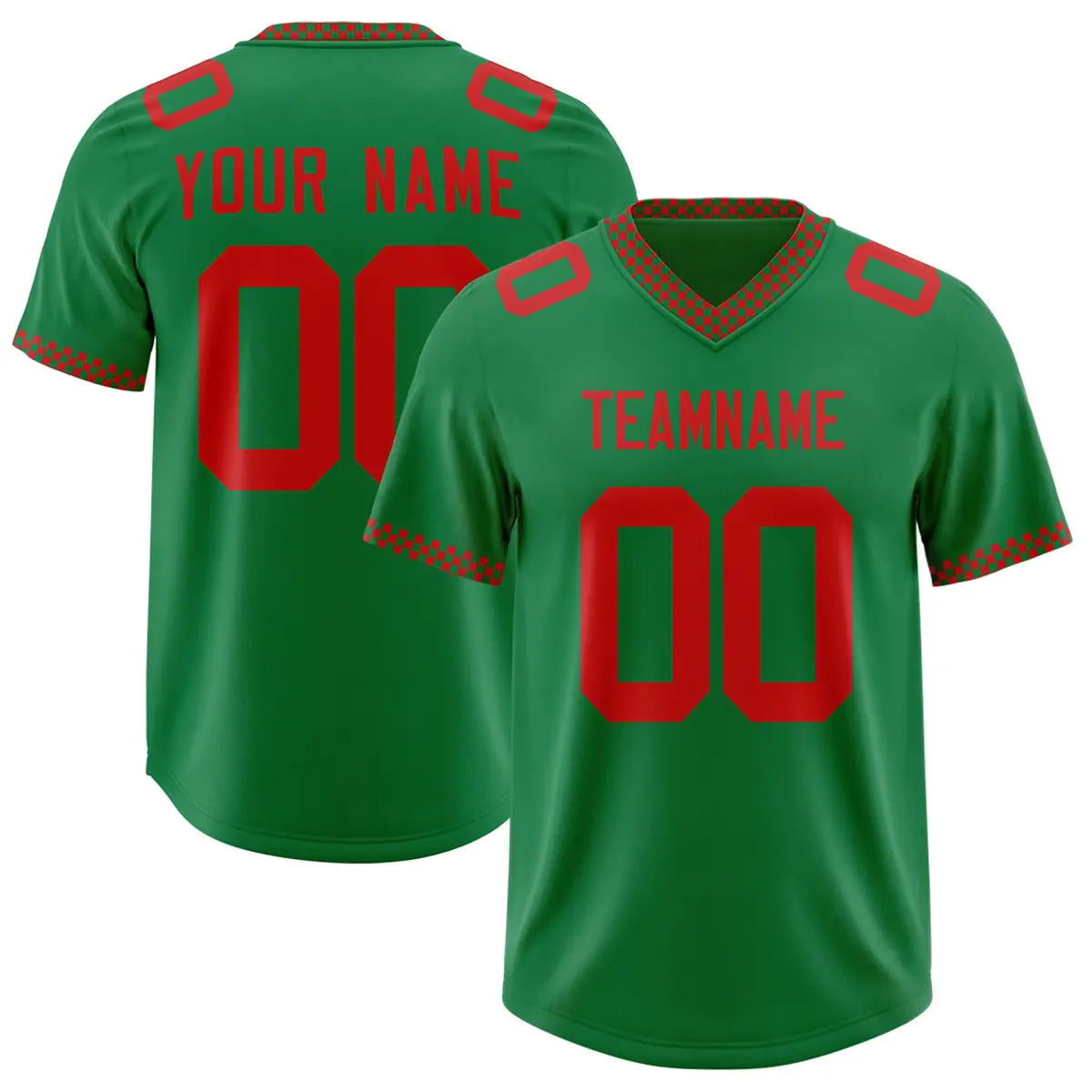 Kelly Green Red Square Neckline Football Jersey
