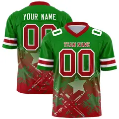 Kelly Green Red Star Gradient Flag Football Jersey 1