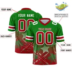 Kelly Green Red Star Gradient Flag Football Jersey 2