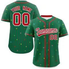 Kelly Green Red Star Pattern Stripe Baseball Jersey 1