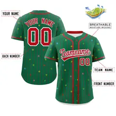 Kelly Green Red Star Pattern Stripe Baseball Jersey 2