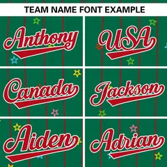 Kelly Green Red Star Pattern Stripe Baseball Jersey 3