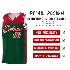 Kelly Green Red Star Pattern Team Basketball Jersey 2