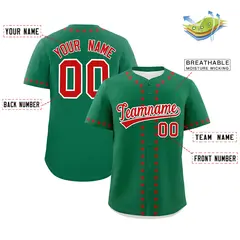 Kelly Green Red Star Ribbing Authentic Baseball Jersey 2