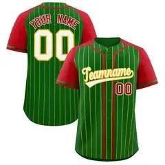 Kelly Green Red Stripe Raglan Baseball Jersey 1