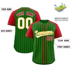 Kelly Green Red Stripe Raglan Baseball Jersey 2