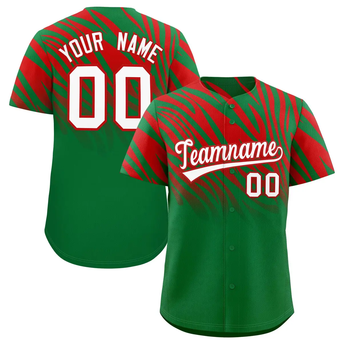 Kelly Green Red Tiger Stripe Gradient Baseball Jersey